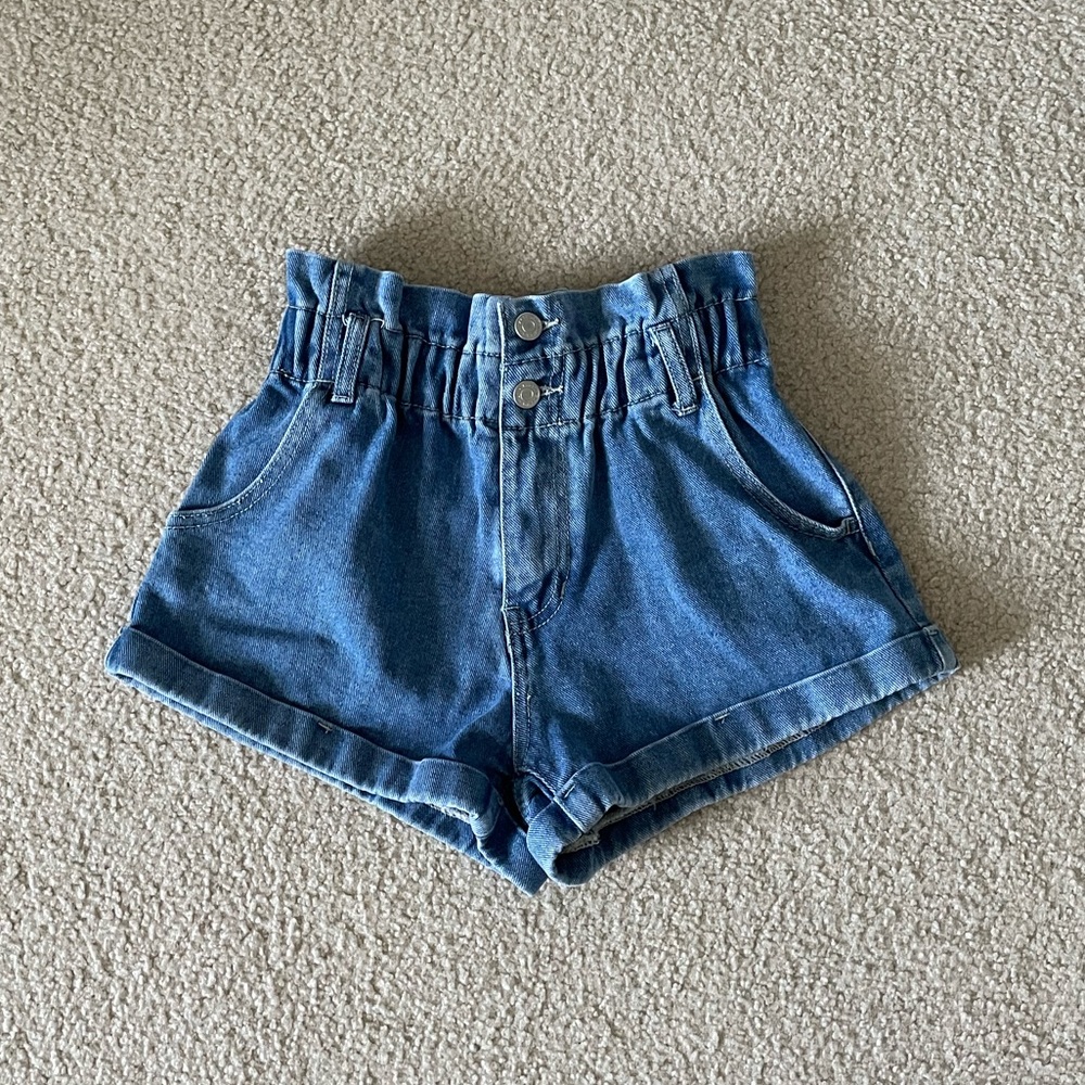 Pacsun Lauren Blue Paperbag Denim Mom Shorts